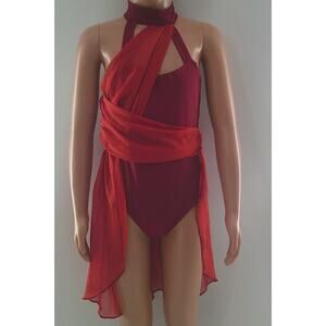 Dance Costume ieffiel Small Child Orange Draping Lyrical strappy red cotemporary